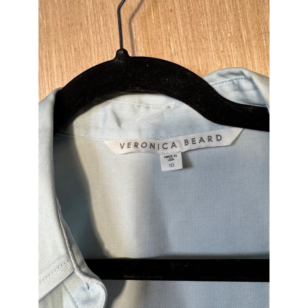 Veronica Beard $498 Sierra Light Blue Ruched Tie Front Shirt Dress Size 10 - Picture 4 of 6